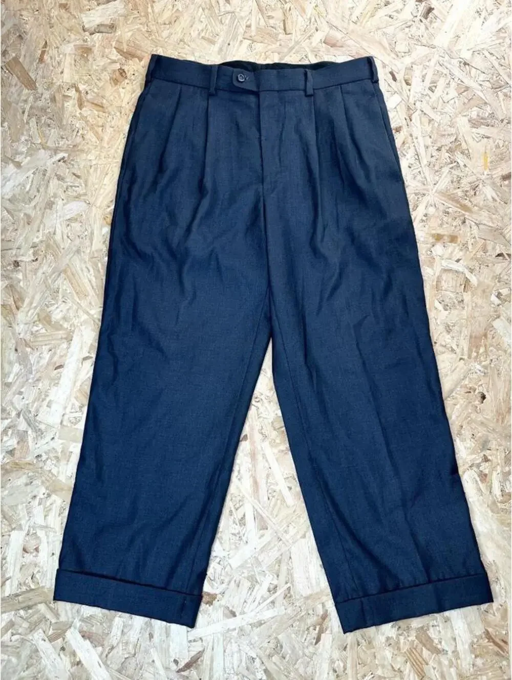 John Henry Mens Dress Pants 34x30 Gray Pleated Front Cuffed Hem Poly Rayon Blend
